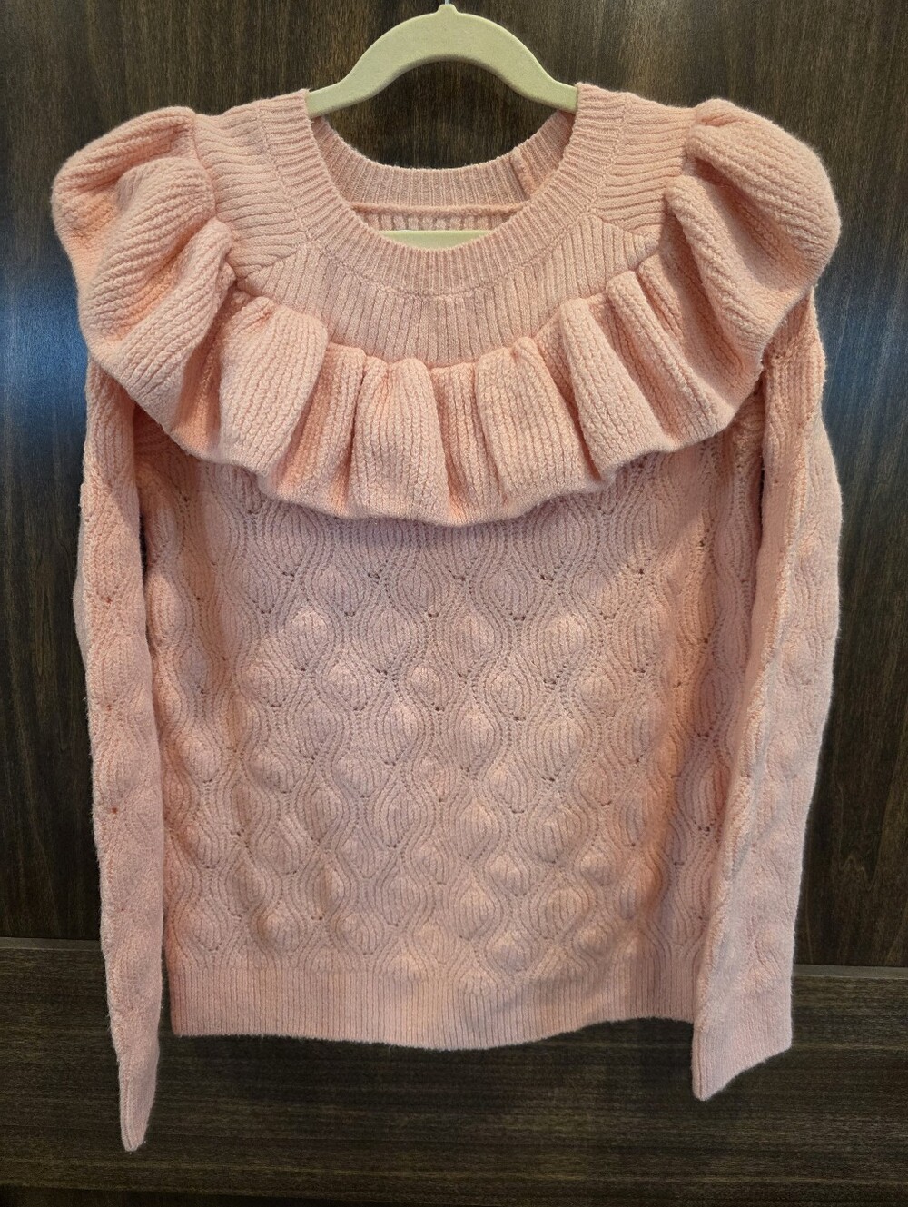 Amazon Essentials Girls XL 12 Pink Ruffle Neck Sweater